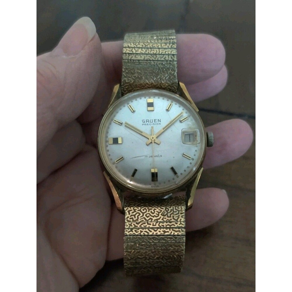 Gruen Watch Precision 17 Jewels Gold Tone Working Scratch Glass
